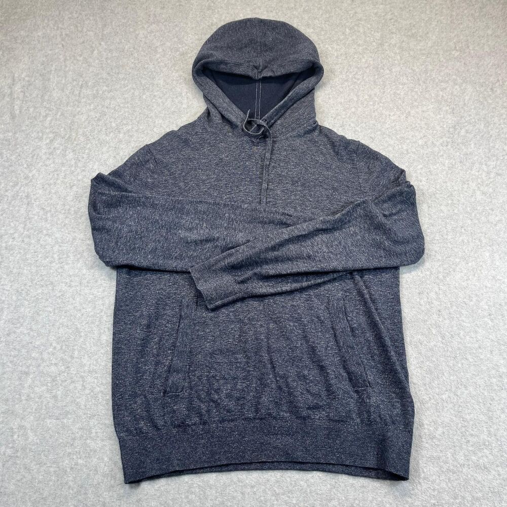 Banana Republic Mens Medium Knit Pullover Hoodie Sweater Blue Heather 100% Cotto